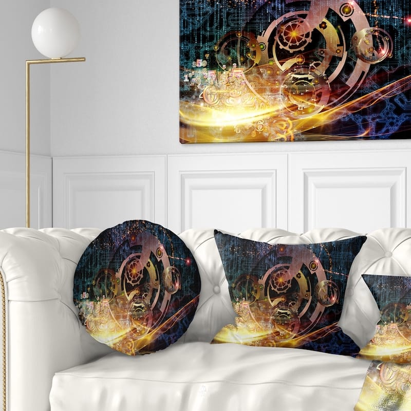 Designart 'Lights of Gears' Abstract Throw Pillow - Round - 16 inches round - Small