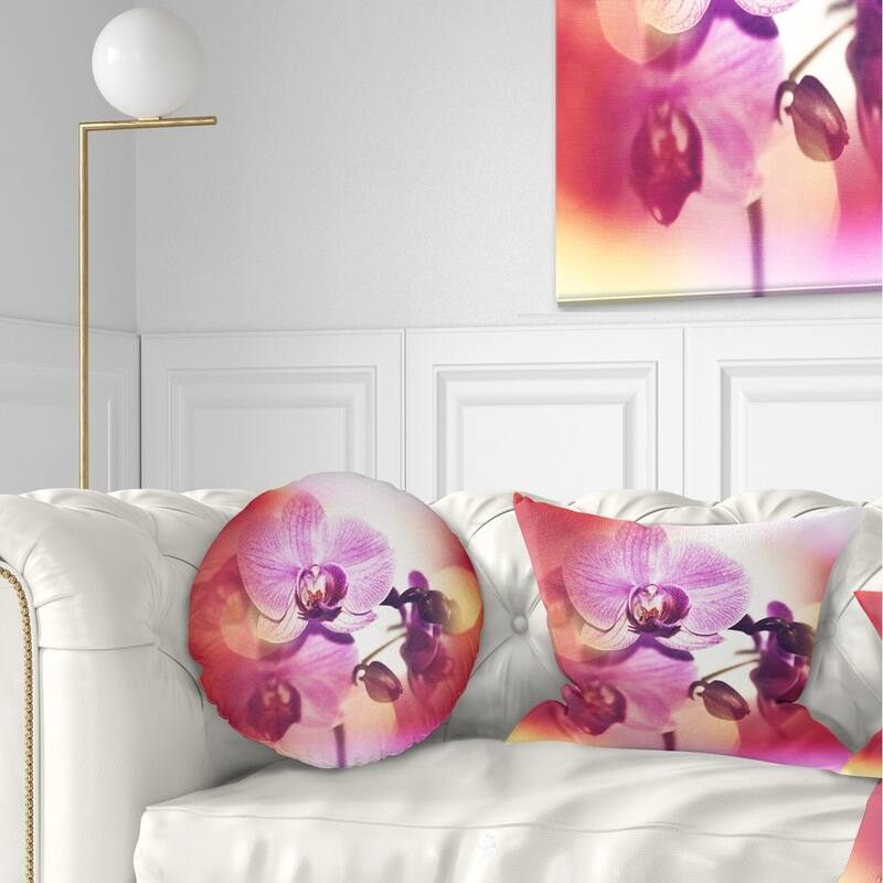 Designart 'Beautiful Pink Orchid Flowers' Flower Throw Pillow - Rectangle - 12 in. x 20 in. - Medium