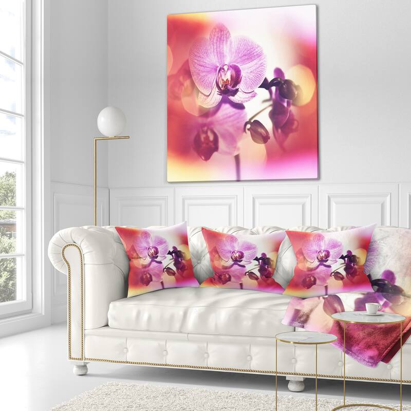 Designart 'Beautiful Pink Orchid Flowers' Flower Throw Pillow
