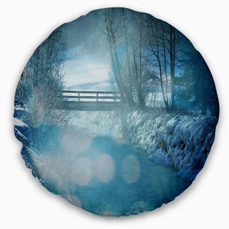 Designart 'Beautiful Winter River View' Landscape Printed Throw Pillow