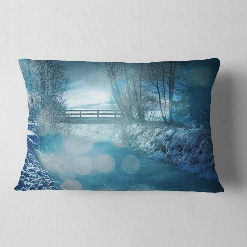 Designart 'Beautiful Winter River View' Landscape Printed Throw Pillow