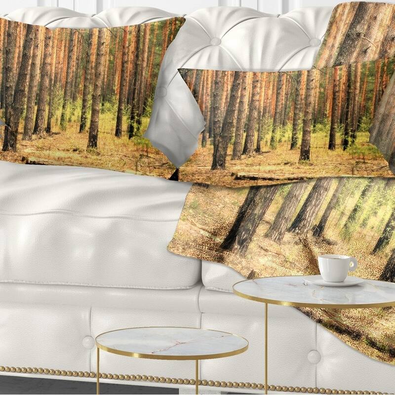 Designart 'Beautiful Pine Forest at Sunset' Modern Forest Throw Pillow - Rectangle - 12 in. x 20 in. - Medium
