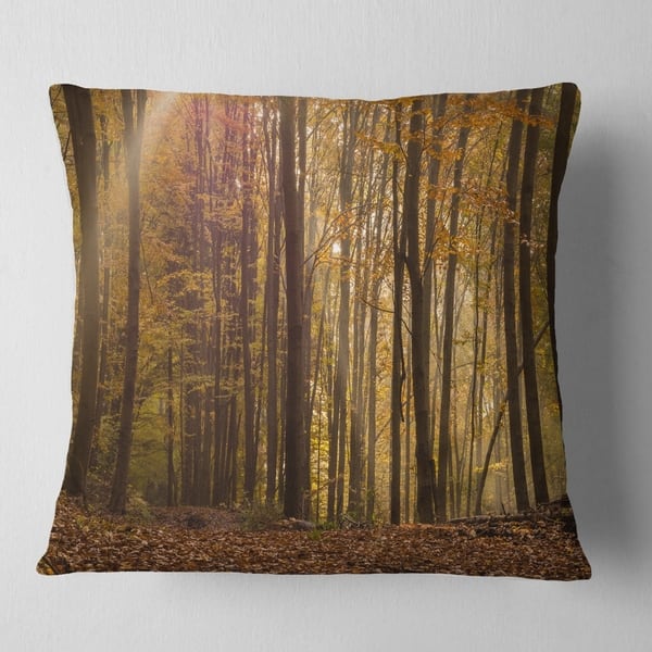 Shop Black Friday Deals On Designart Dense Forest In Rays Of Rising Sun Forest Throw Pillow On Sale Overstock 20949881
