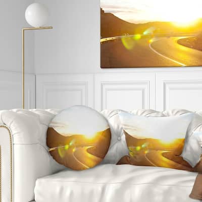 Designart 'Yellow Road under Sunset' Landscape Printed Throw Pillow