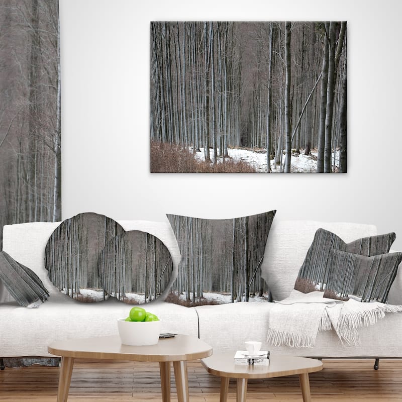 Designart 'Winter Forest with Thick Trees' Forest Throw Pillow