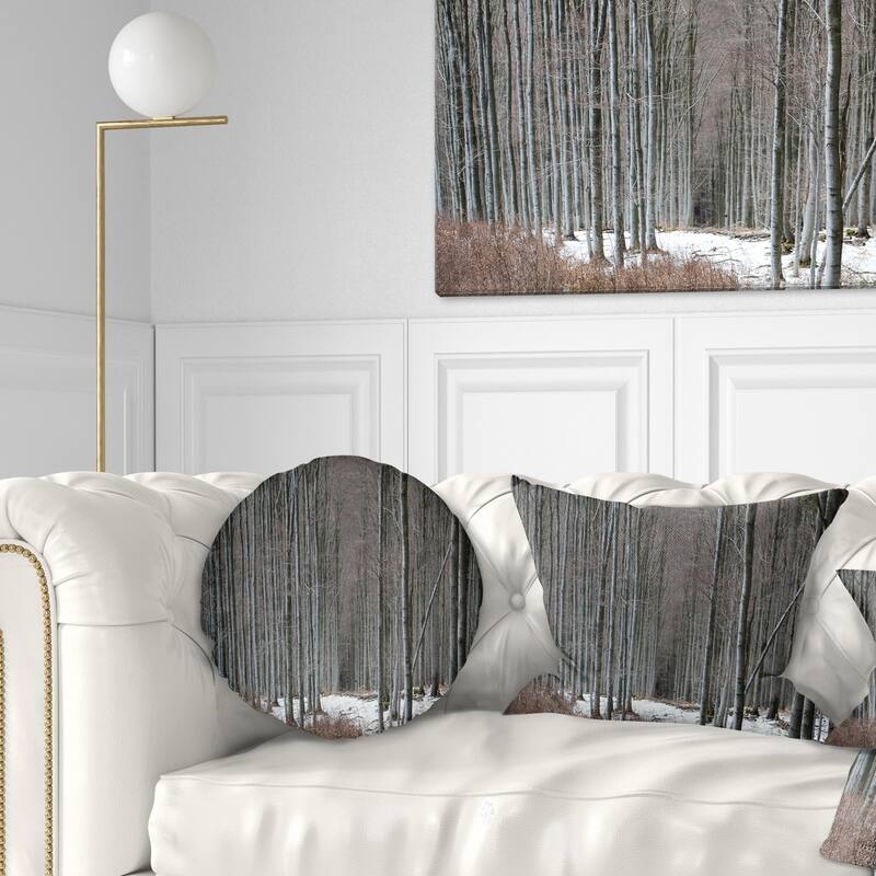 Designart 'Winter Forest with Thick Trees' Forest Throw Pillow - Round - 16 inches round - Small