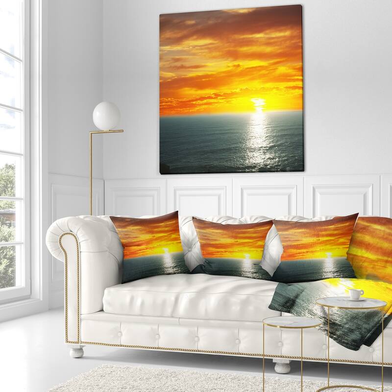Designart 'Fantastic Sunset over Sea Waters' Seashore Throw Pillow