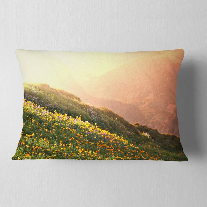 Designart 'Flowering Mountain Meadow View' Landscape Printed Throw Pillow