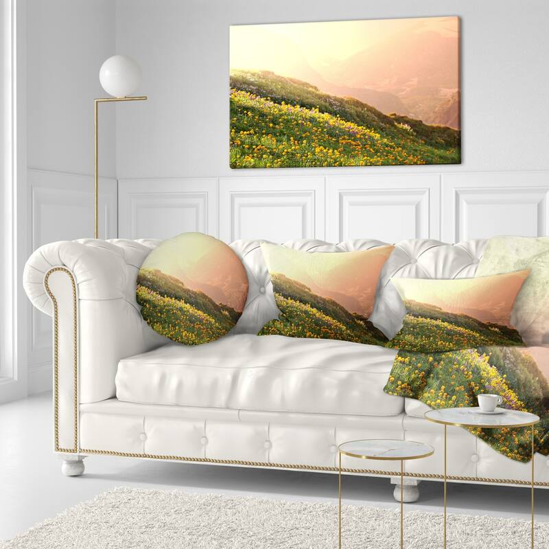Designart 'Flowering Mountain Meadow View' Landscape Printed Throw Pillow