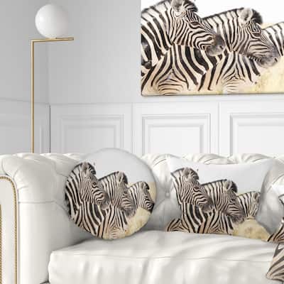 Designart 'Zebras in A Row in Grassland' African Wall Throw Pillow