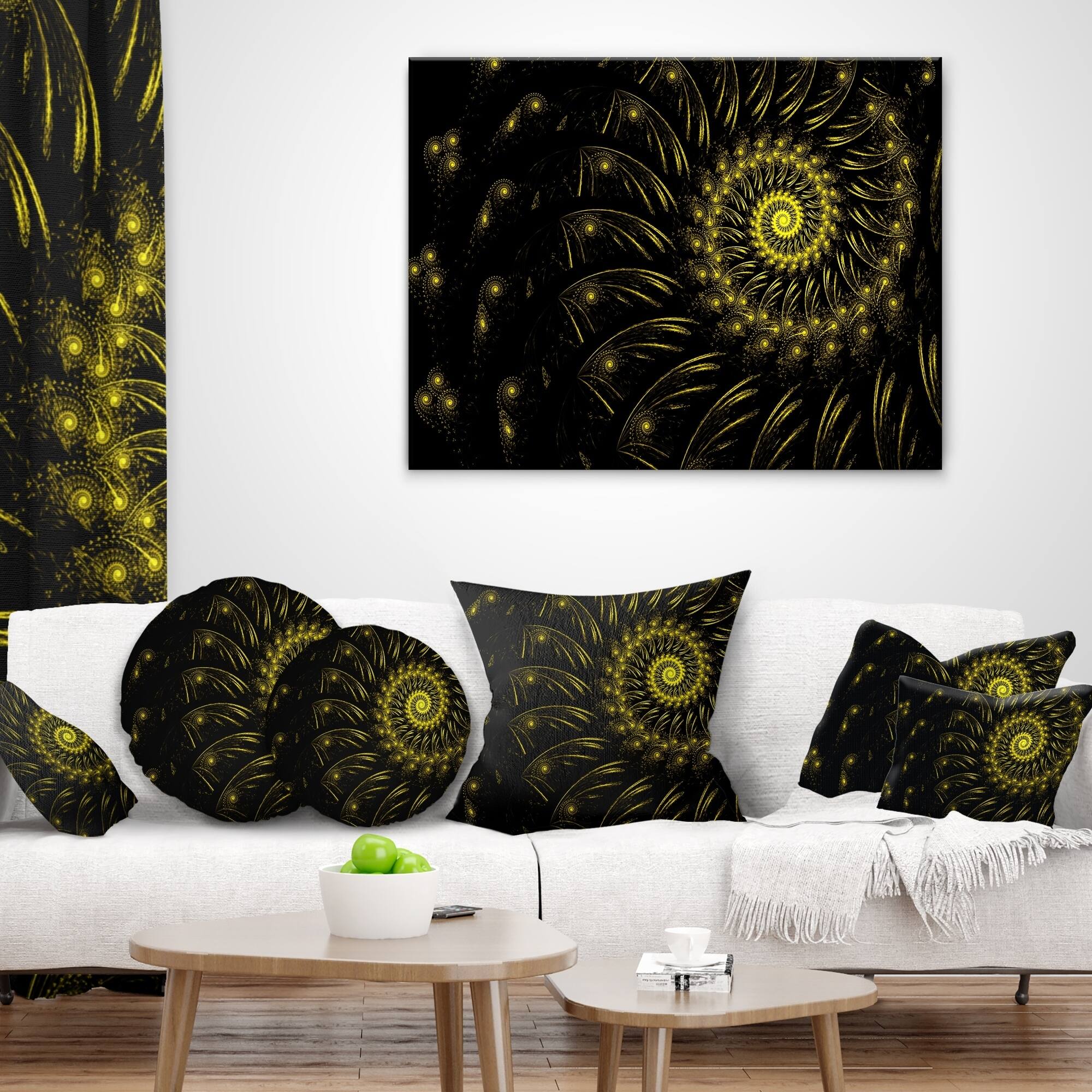 Designart 'Endless Spiral Snail Yellow' Abstract Throw Pillow Bed