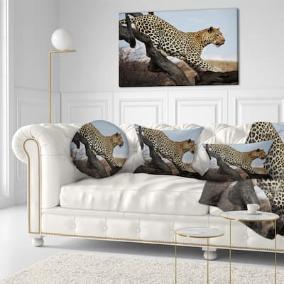 Designart 'Leopard Walking on Tree' African Throw Pillow