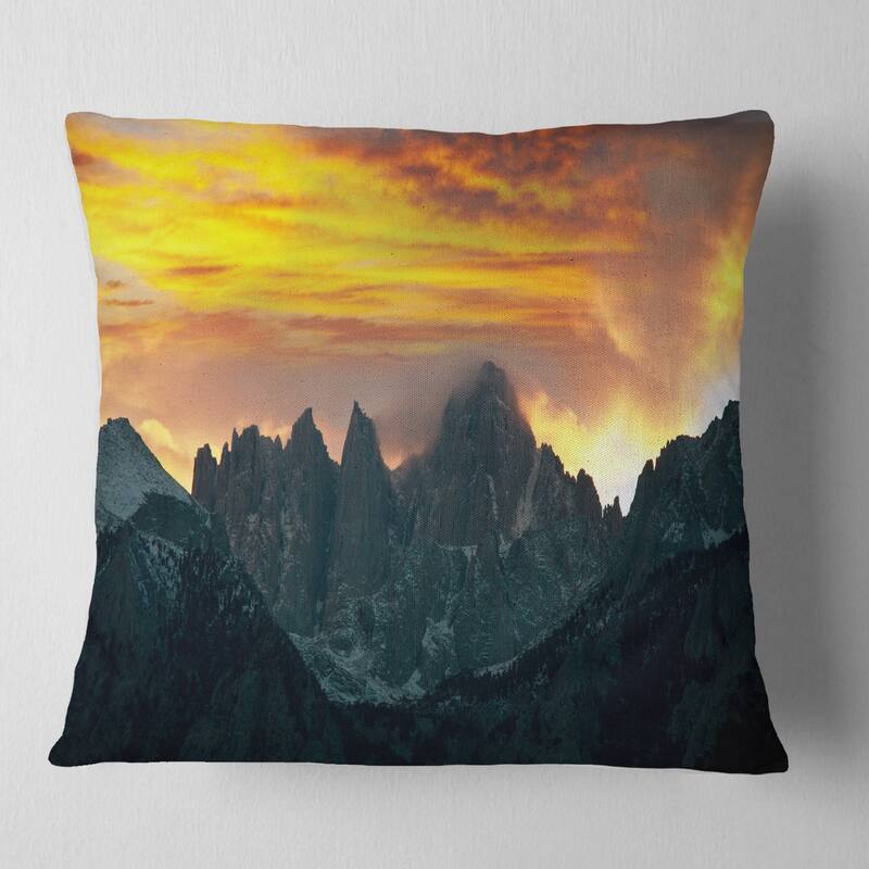 Designart 'Whitney Mountains under Cloudy Sky' Landscape Printed Throw Pillow - Square - 16 in. x 16 in. - Small