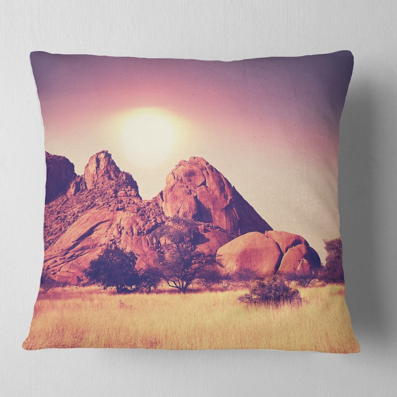 Designart 'Rocky Hills and Grassland in Africa' Landscape Printed Throw Pillow - Square - 18 in. x 18 in. - Medium