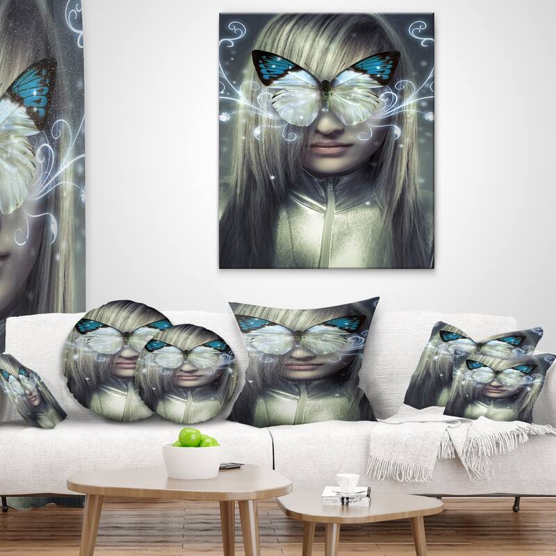 Designart 'Serious Young Blonde' Abstract Portrait Throw Pillow