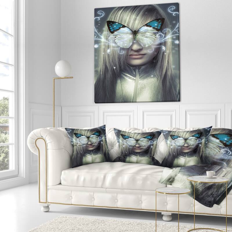 Designart 'Serious Young Blonde' Abstract Portrait Throw Pillow