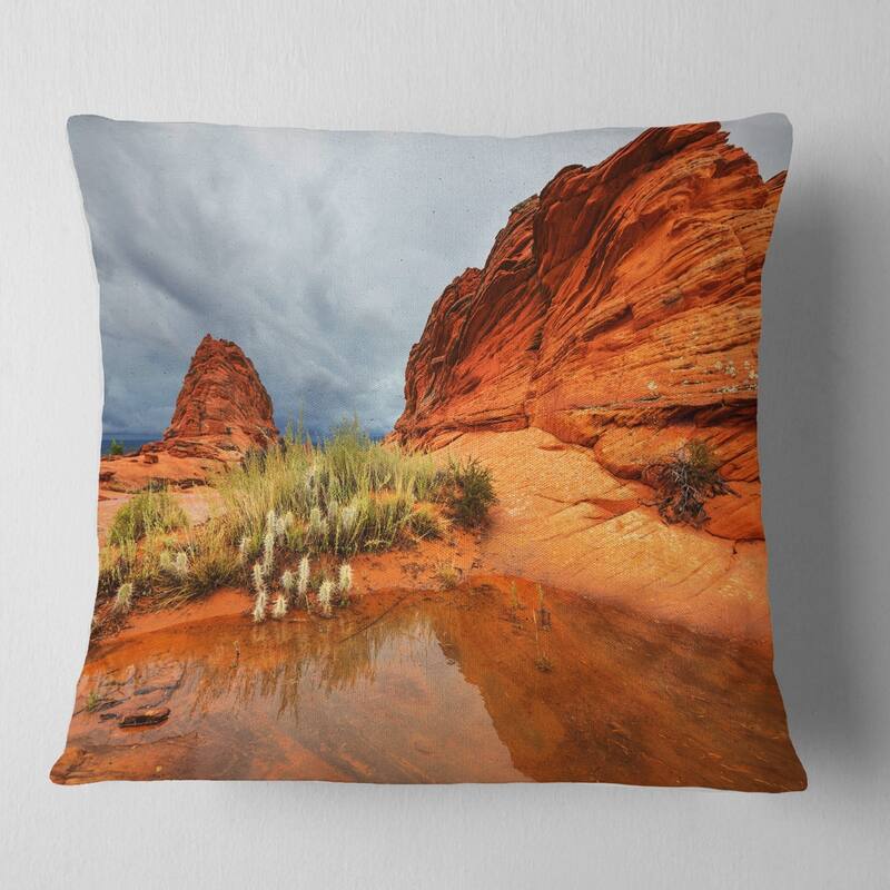 Designart 'Clear Lake Vermillion Cliffs' Landscape Printed Throw Pillow - Square - 26 in. x 26 in. - Large