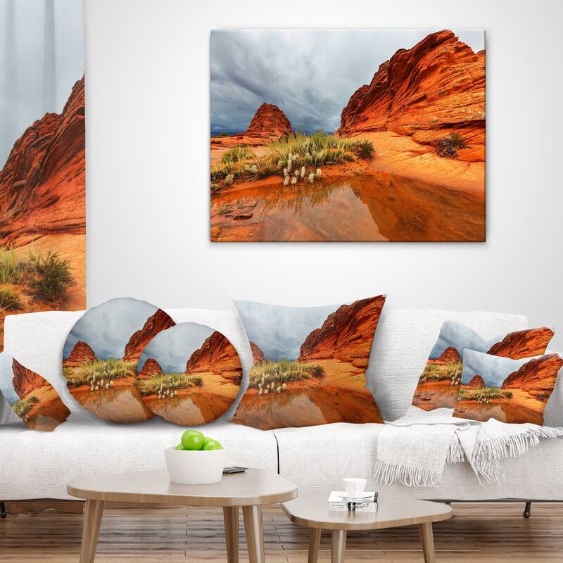 Designart 'Clear Lake Vermillion Cliffs' Landscape Printed Throw Pillow