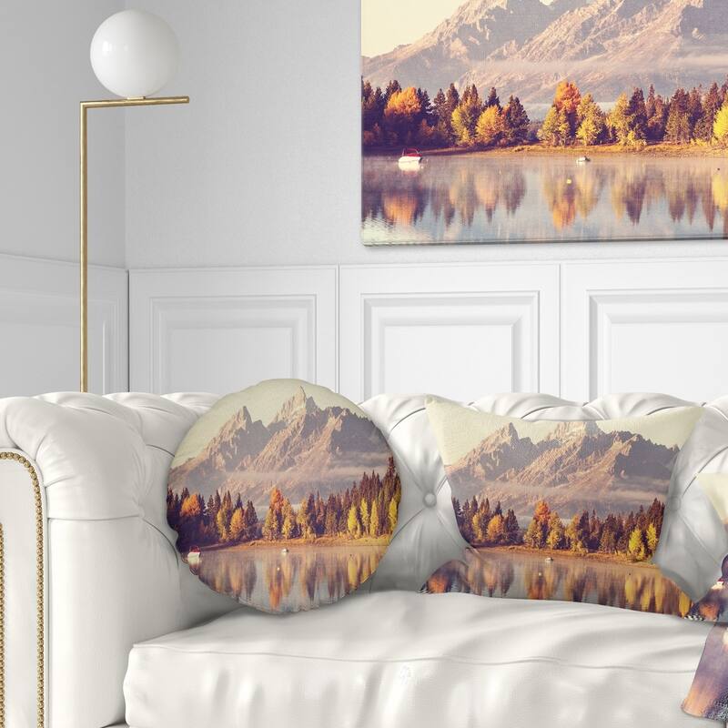 Designart 'Grand Teton National Park' Landscape Printed Throw Pillow - Round - 20 inches round - Large