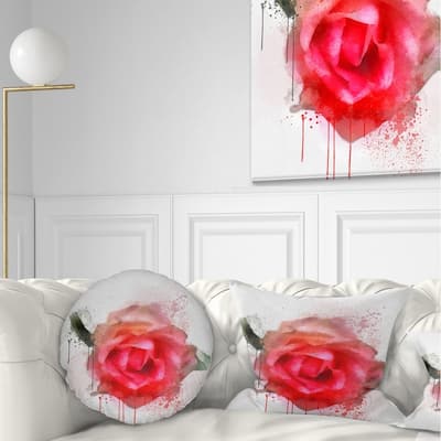 Designart 'Beautiful Red Rose Watercolor' Floral Throw Pillow