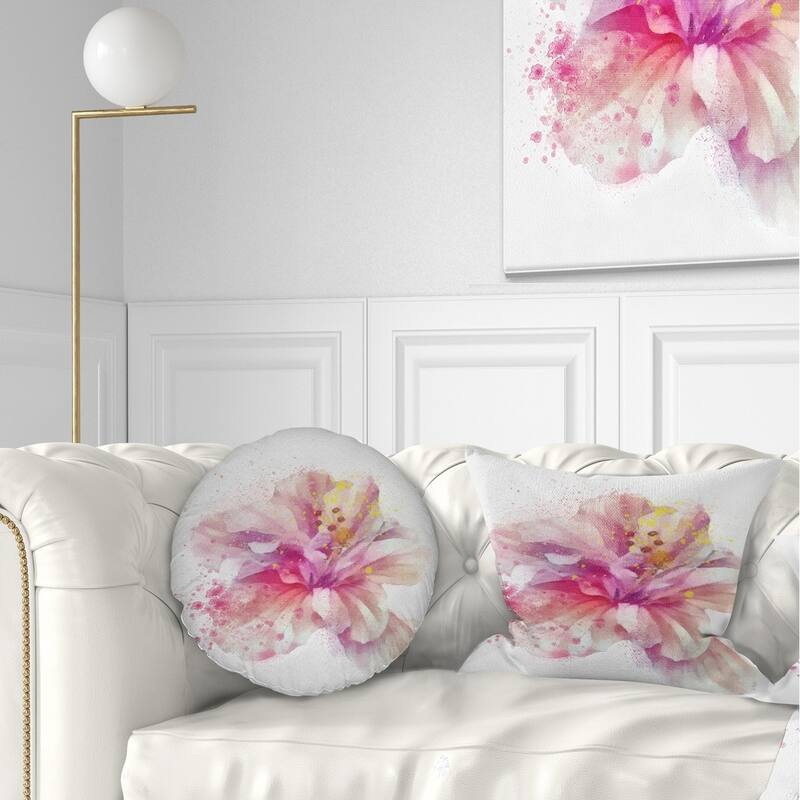 Designart 'Beautiful Pink Flower Watercolor' Floral Throw Pillow - Rectangle - 12 in. x 20 in. - Medium