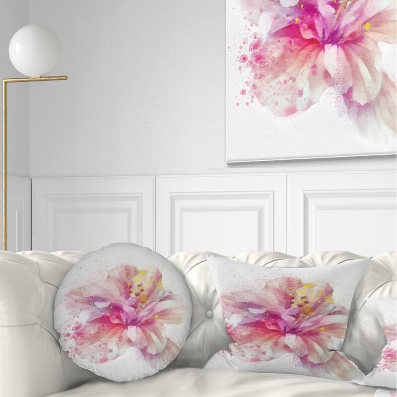 Designart 'Beautiful Pink Flower Watercolor' Floral Throw Pillow - Round - 20 inches round - Large