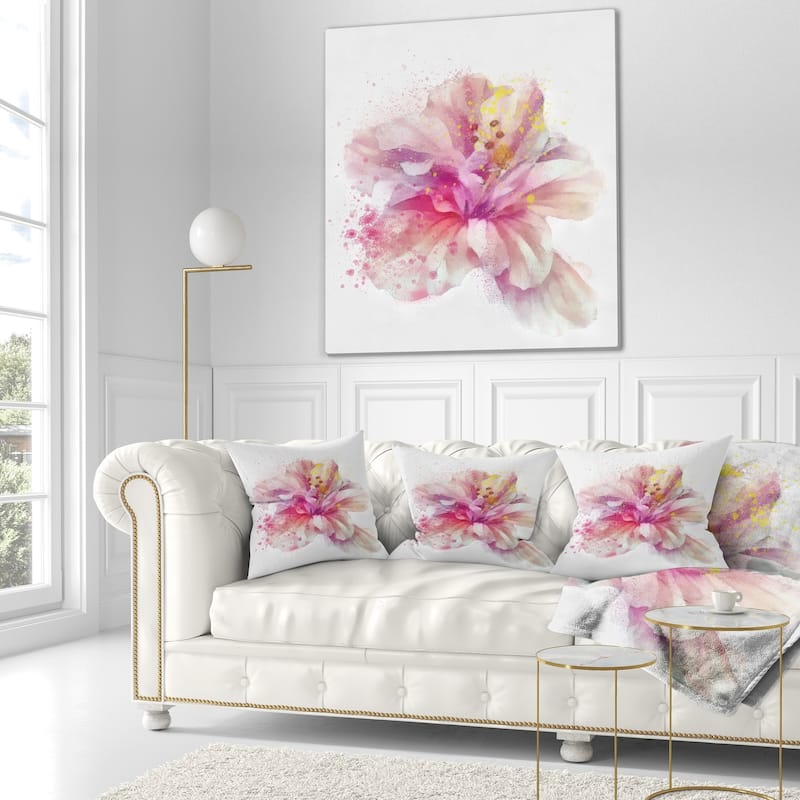 Designart 'Beautiful Pink Flower Watercolor' Floral Throw Pillow
