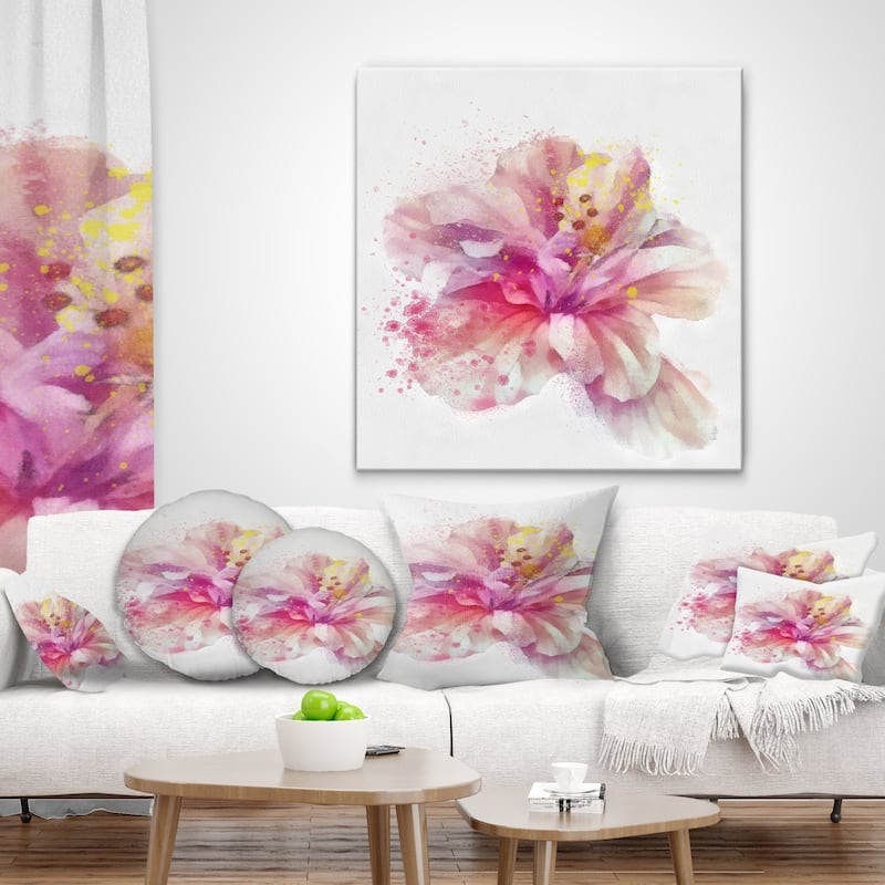 Designart 'Beautiful Pink Flower Watercolor' Floral Throw Pillow