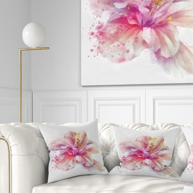 Designart 'Beautiful Pink Flower Watercolor' Floral Throw Pillow - Square - 18 in. x 18 in. - Medium