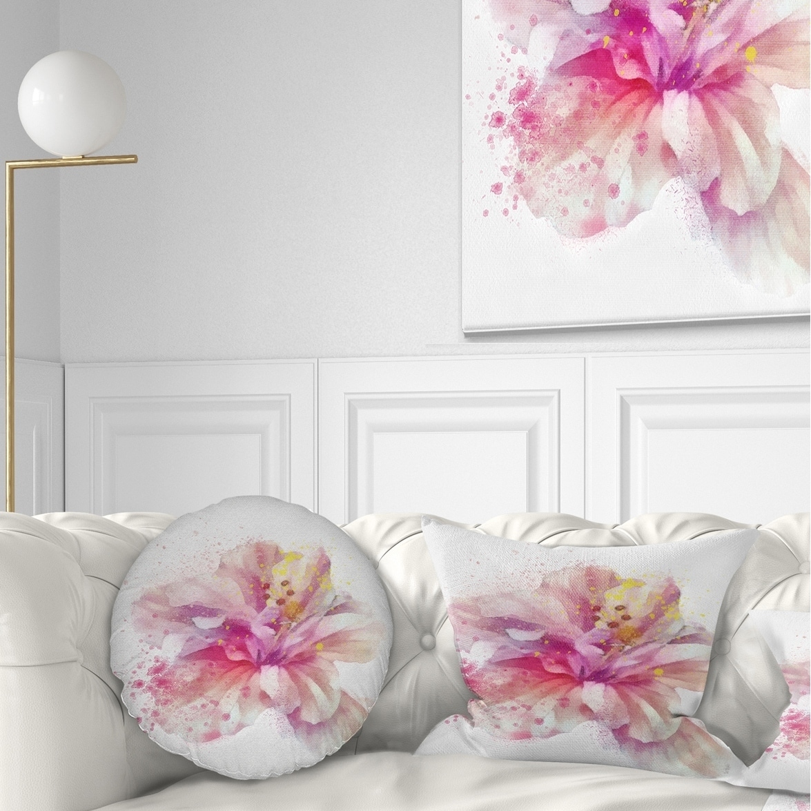 Designart 'Beautiful Pink Flower Watercolor' Floral Throw Pillow - 16 in. x 16 in., image size:1175x1175