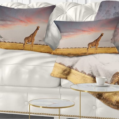 Designart 'Single Giraffe in Savannah' African Throw Pillow