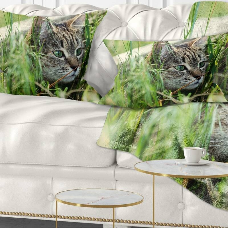 Designart 'Lovely Kitten in Grass' Animal Throw Pillow - Rectangle - 12 in. x 20 in. - Medium