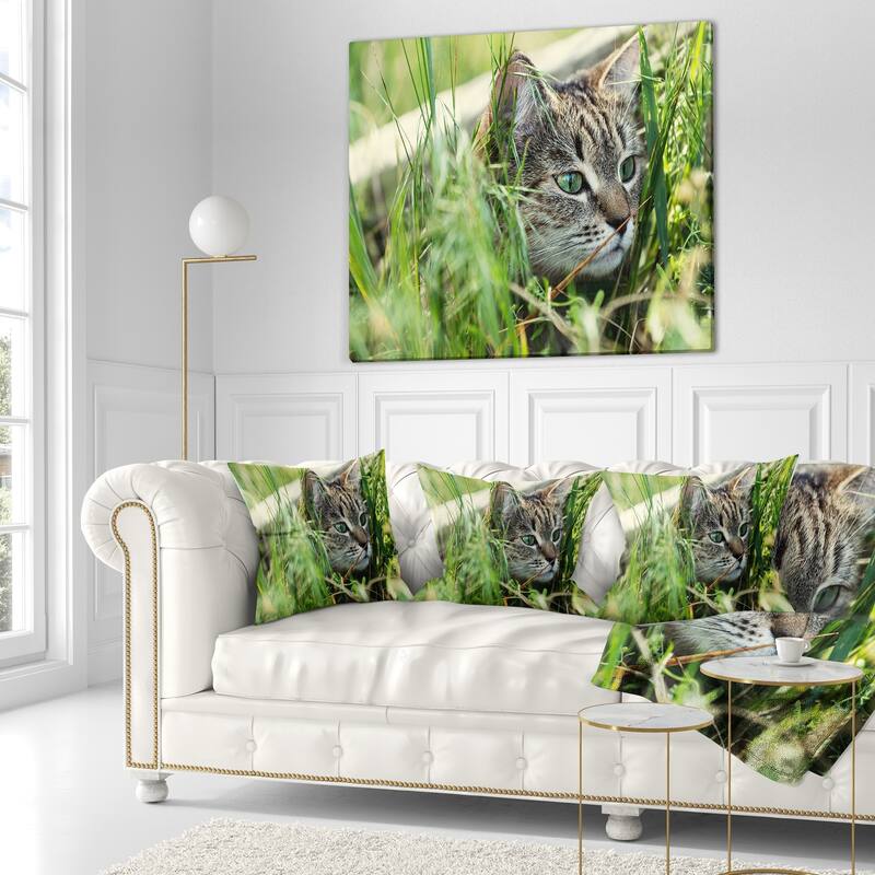 Designart 'Lovely Kitten in Grass' Animal Throw Pillow