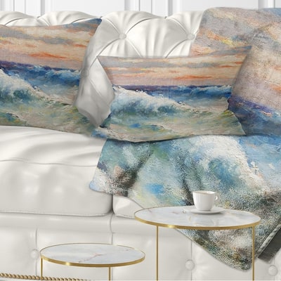 Designart 'Waves During Storm' Seascape Painting Throw Pillow