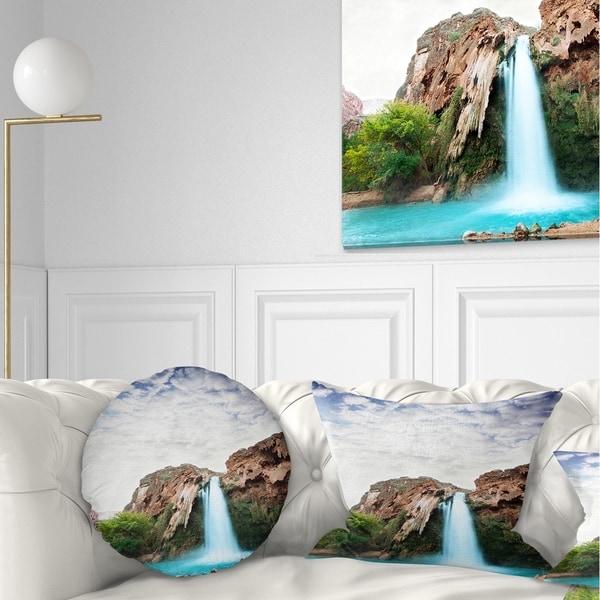 Designart Amazing Waterfall under Cloudy Sky Landscape Printed