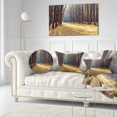 Designart 'Path in the Fall Forest Panorama' Forest Throw Pillow
