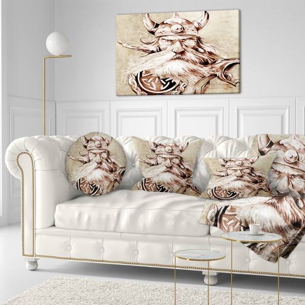 Designart Viking Warrior Tattoo Sketch Abstract Portrait Throw Pillow On Sale Overstock 20949972