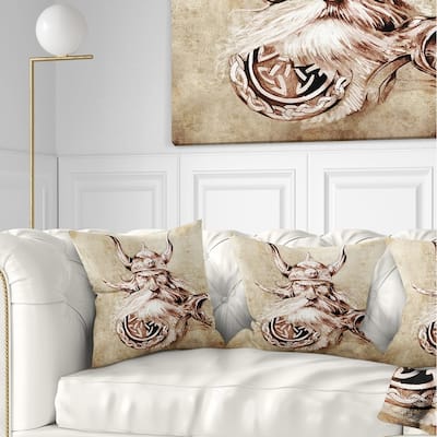 Designart 'Viking Warrior Tattoo Sketch' Abstract Portrait Throw Pillow