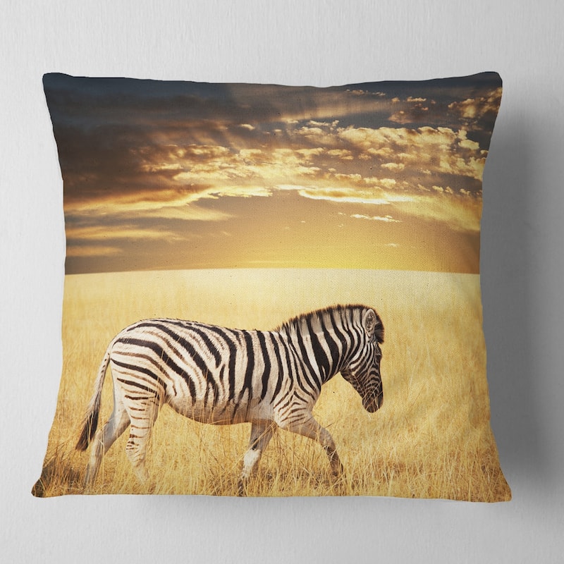 Designart 'Solitary Zebra Walking in Grassland' African Throw Pillow