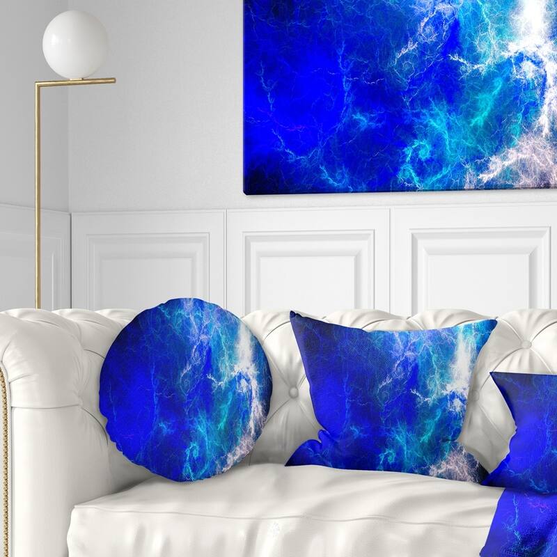 Designart 'Blue Sparkling Lightning' Abstract Throw Pillow - Round - 16 inches round - Small