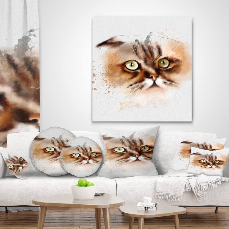 Designart 'Cute Brown Cat Watercolor Sketch' Animal Throw Pillow