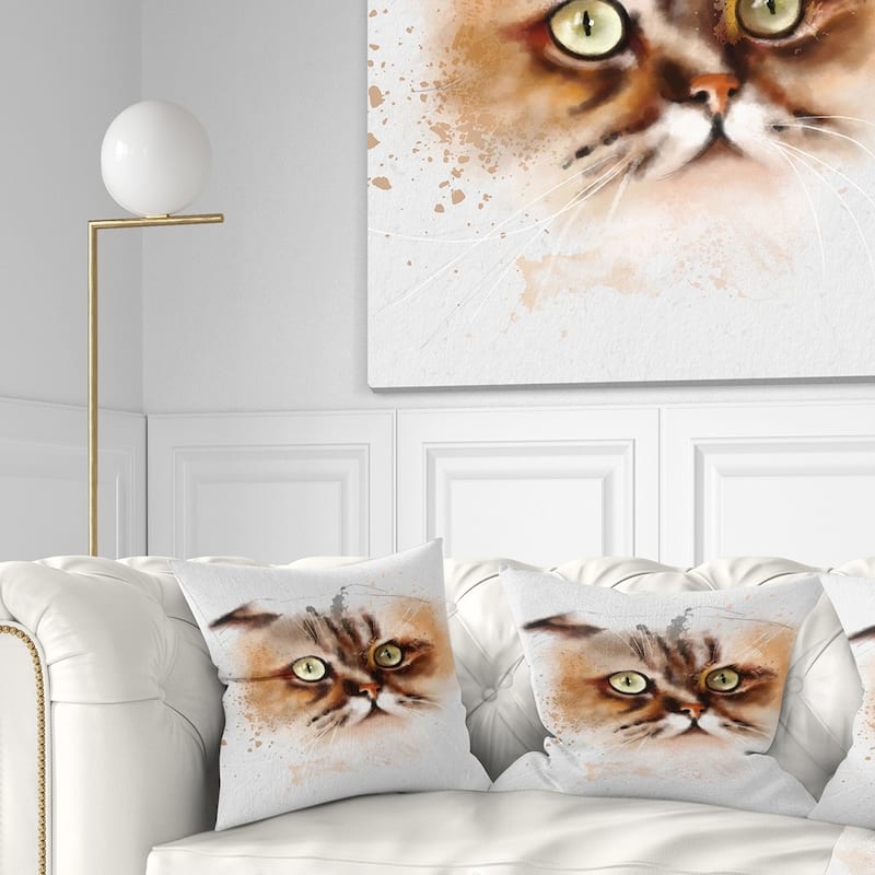 Designart 'Cute Brown Cat Watercolor Sketch' Animal Throw Pillow - Square - 26 in. x 26 in. - Large