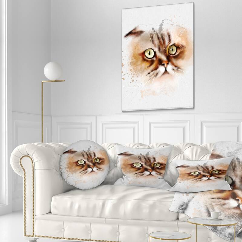 Designart 'Cute Brown Cat Watercolor Sketch' Animal Throw Pillow