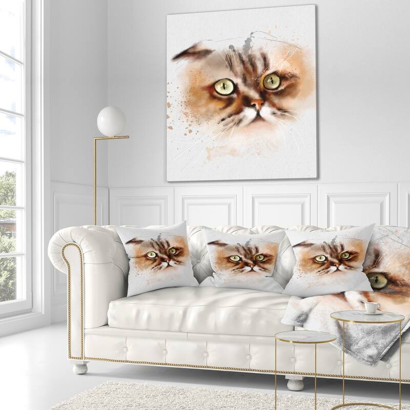 Designart 'Cute Brown Cat Watercolor Sketch' Animal Throw Pillow