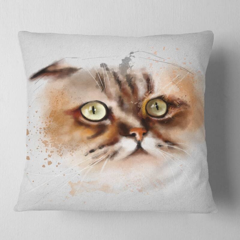 Designart 'Cute Brown Cat Watercolor Sketch' Animal Throw Pillow