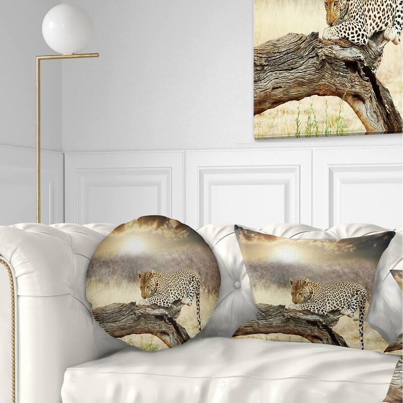 Designart 'Leopard Relaxing on Tree' African Throw Pillow - Rectangle - 12 in. x 20 in. - Medium
