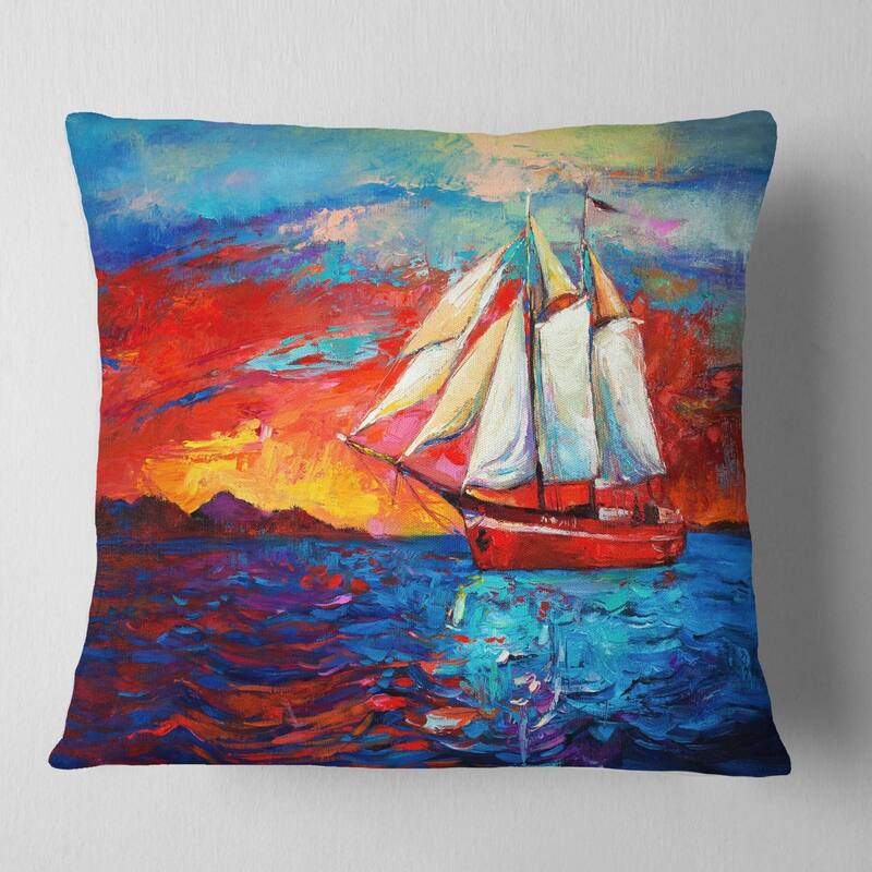 Designart 'Sail Ship During Sunset' Seascape Throw Pillow