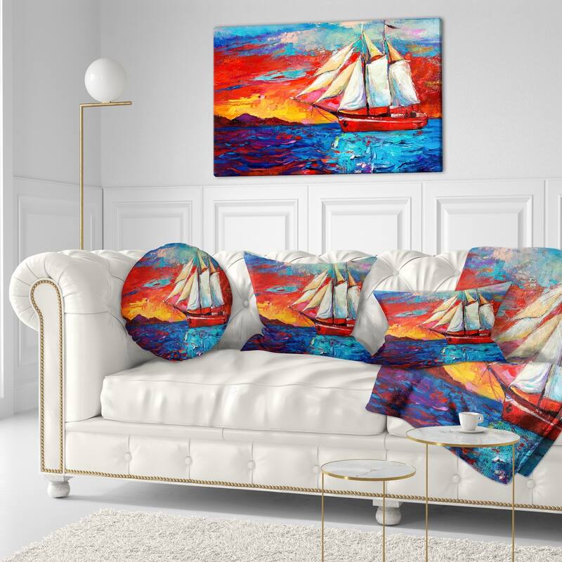 Designart 'Sail Ship During Sunset' Seascape Throw Pillow