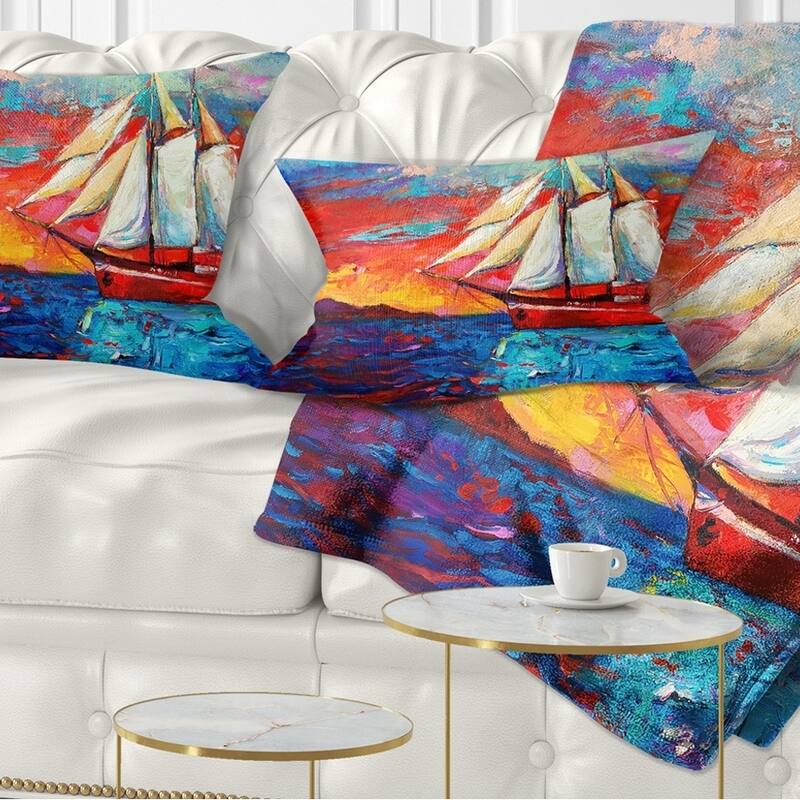 Designart 'Sail Ship During Sunset' Seascape Throw Pillow - Rectangle - 12 in. x 20 in. - Medium