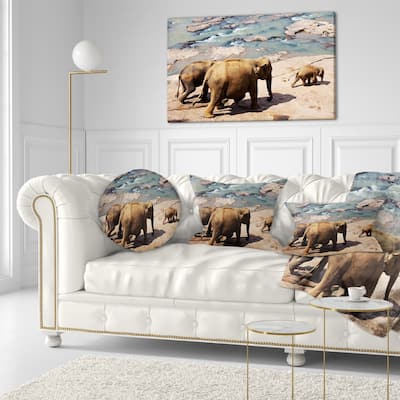 Designart 'Parade of Elephants in Sri Lanka' African Landscape Printed Throw Pillow